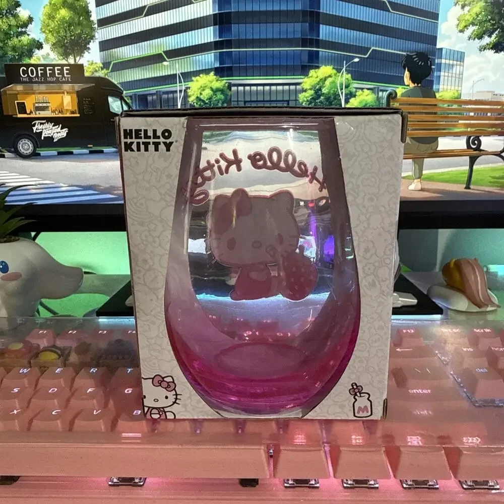Sanrio Hello Kitty Tear Drop Glass 20oz Pink Stemless Cup 2023 Strawberry
